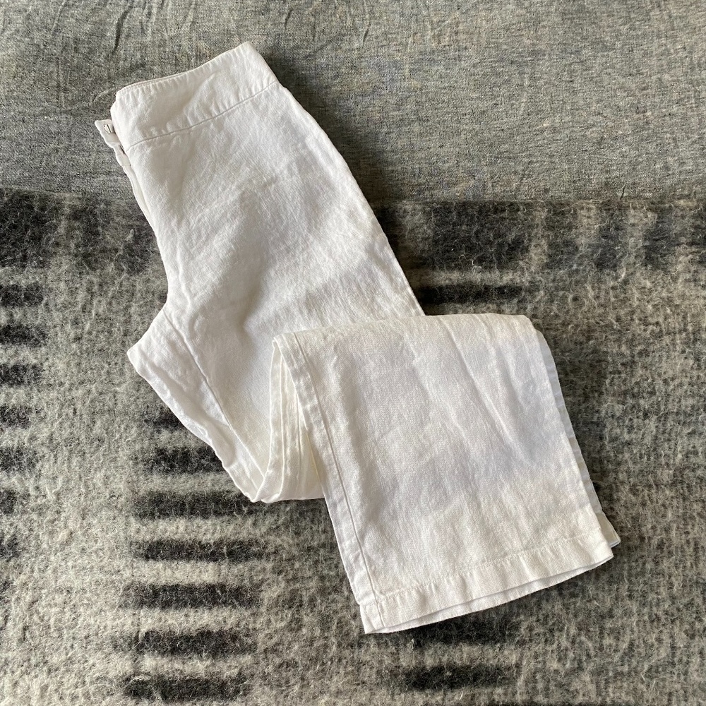Eileen Fisher White Linen Trouser Zipper Pants
